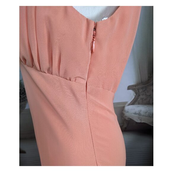 Cachet Lovely Pink Peach Chiffon Ruffle Evening Dress Long Gown sz 8 V-Neck - Picture 8 of 10